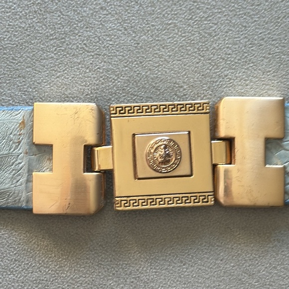 HOLSTER leather Belt Light Blue Croc Belt, Gold Greek Key, Made in Mexico - Picture 4 of 13